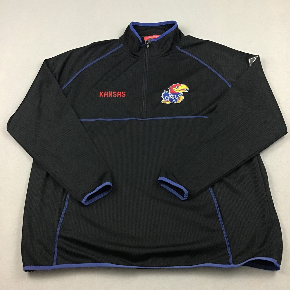 Kansas Jayhawks Jacket Men 2XL Black 1/4 Zip Franchise Club NCAA Basketball *